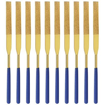 10 PCS Diamond Needle File (3×140mm) 150 Grit Titanium Coated Mini Metal Files Flat Files for Precision Metal File Work Miniature DIY Jewelers/Glass/Ceramic