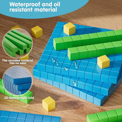 2 pack Base Ten Blocks Plastic Place Value Blocks with 80 rod - style: 2p