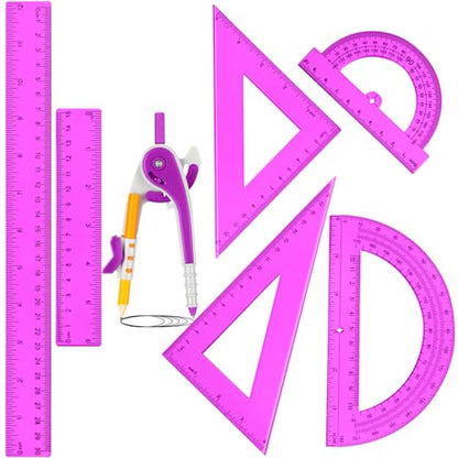 Zonon 7 Pcs Geometry Math Set with Compass Protractor Rulers, Purple - color: Purple