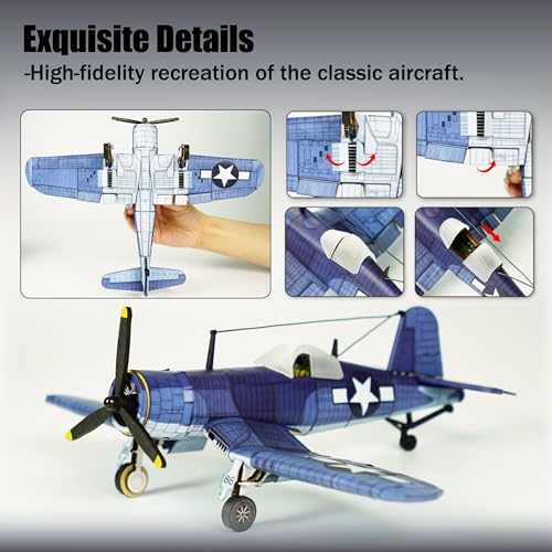 3D Wooden Puzzles for Adults, DIY Miniature Aircraft Model Kit, Airplane Building Set, Book Nook Kit, Diorama1:48 Scale F4U Corsair with Display Base, Gift for Teens and Adults (Navy Plane)
