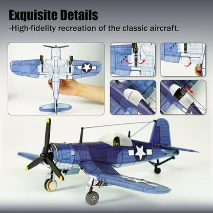 3D Wooden Puzzles for Adults, DIY Miniature Aircraft Model Kit, Airplane Building Set, Book Nook Kit, Diorama1:48 Scale F4U Corsair with Display Base, Gift for Teens and Adults (Navy Plane)