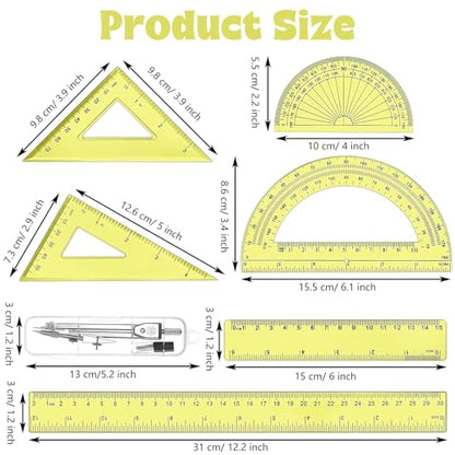 Zonon 7 Pcs Geometry Set with Drawing Compas, 6&4 Inch Protractors, Yellow - color: Yellow