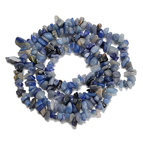 5-8mm Natural Blue Aventurine Gemstone Chips Healing Gravel Bracelets Necklace Kit Irregular Tumble Stone Beads DIY Crafts Design Jewelry Making 32" - color: Blue Aventurine
