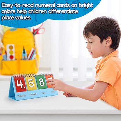 Aizweb Student Place Value Flip Chart - Math Manipulatives K-3 for Elementary Classroom - Double-Sided with Whole Numbers and Base Ten Blocks - size: 3.9"×8.3"