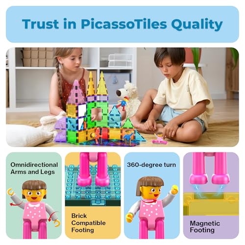 PicassoTiles 4pcs Magnetic Family Action Figures Toddler Magnet Toy Expansion Pack Educational Add-on STEM Learning Kit Toys Pretend Playset for Construction Building Block Tile for Kids Age 3+ PTA01 - color: Red