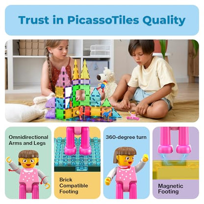 PicassoTiles 4pcs Magnetic Family Action Figures Toddler Magnet Toy Expansion Pack Educational Add-on STEM Learning Kit Toys Pretend Playset for Construction Building Block Tile for Kids Age 3+ PTA01 - color: Red