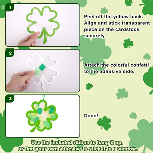 40PCS St. Patricks Day Crafts Bulk: Paper Shamrock Suncatchers, Saint Patrick's DIY Kits, Window Stained Glass Effect Art Supplies(Green) - style: green shamrock