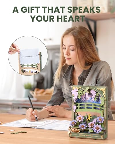 rowood Water Lily 3D Puzzle Building Set with LED,DIY Monet Wall Art Craft Kits for Adults,Home Decor Botanical Collection Gift on Christmas - style: Glittering Water Lily
