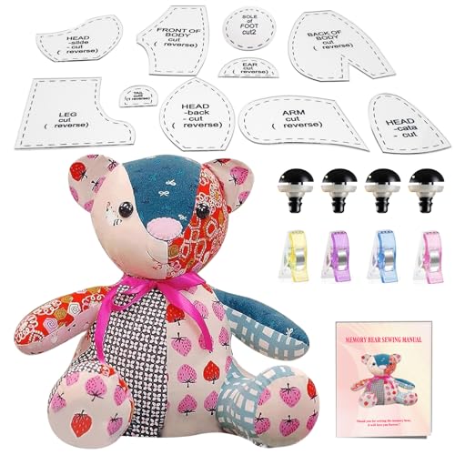 15in/Sitting Height 9in Fosdonge Acrylic Memory Bear Template Ruler Set with Detailed Instructions, Sewing Patterns for Beginners, Teddy Bear Quilting templates (Sitting Height 9in) - color: Sitting Height 9in