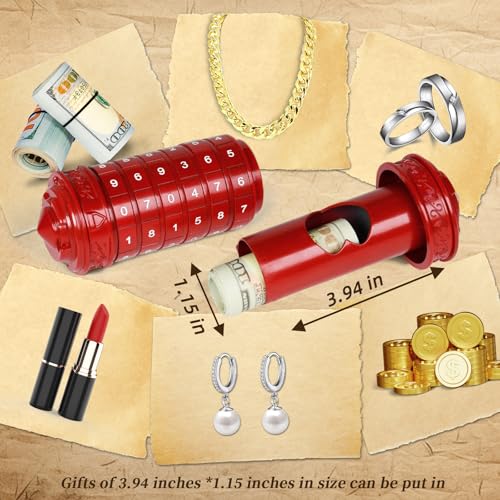 CoEjokno Da Vinci Code Numeric Cryptex Money Puzzle Box for Cash Gift, Jewelry Box with Hidden Compartment, Unique Puzzle Gift for Adults Brain Teaser Valentine’s Day Wedding & Anniversary Present - color: Red