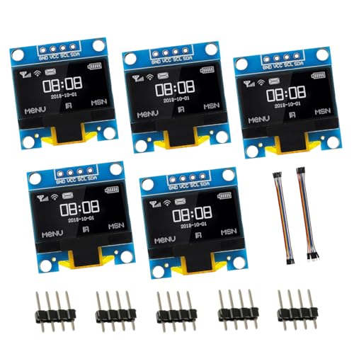 5 Pack 0.96 inch OLED IIC Display Module 128x64 Pixel Mini Self-Luminous Display Screen Board for Arduino Projects Raspberry Pi with Wire(White) - color: White