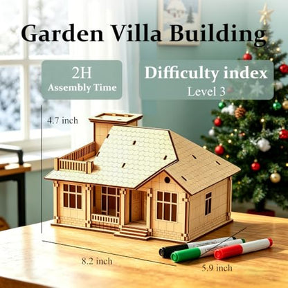 3D Wooden Puzzle for Adults, DIY Miniature Garden Villa Building One Layer - color: Garden Wood Color 01