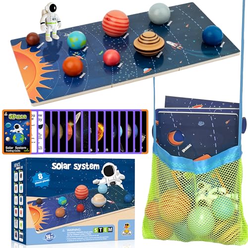 COOLDUCK 30 Pcs Wooden Solar System Model Board Toy Kit for Kids