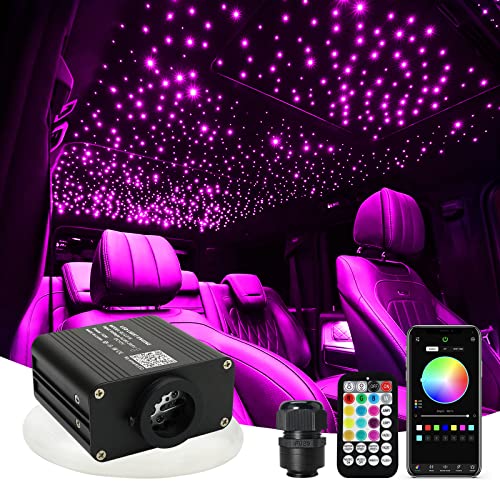 AMKI 16W Starlight Headliner Kit Twinkle+Sound Activated 350pcs 0.03in 6.5ft Cable End Glow Fiber Optic Light APP/Remote Control RGBW Starlight Box for Car Home Star Ceiling Decor - size: 350 pcs*0.03in*6.5ft