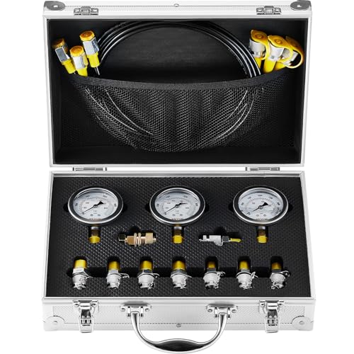Hydraulic Pressure Test Kit, 250/400/600bar, 3 Gauges 9 Test Couplings 3 Test Hoses, Excavator Hydraulic Test Gauge Set with Portable Carrying Case for Excavator Tractors Construction Machinery - style: 3 Gauges 9 Test Couplings