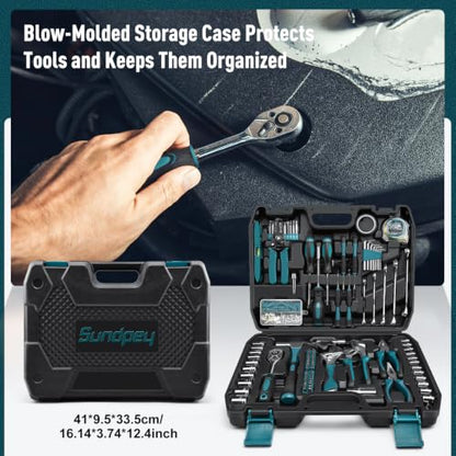 Sundpey 281 Pcs Home Tool Kit Portable Complete General Hand Tool Set Blue - color: Blue