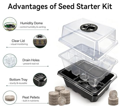 Seed Starter Tray with Peat Pellets, Black Seeding Starter Trays for Plant - size: 4 Set-black