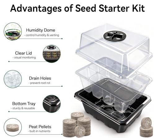 Seed Starter Tray with Peat Pellets, Black Seeding Starter Trays for Plant - size: 4 Set-black