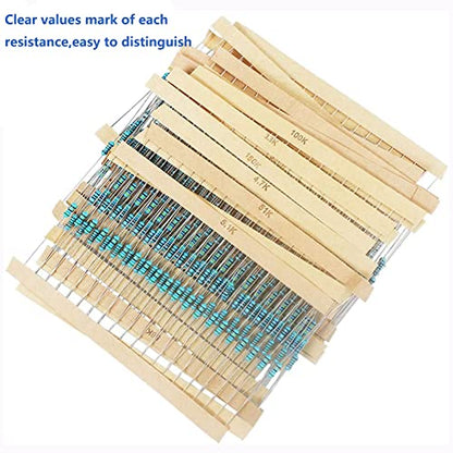 760 Pcs 38 Values 1/4W Resistor Kit from 1 Ohm to 1M Ohm 1/4 Watt 1% Tolerance Metal Film Resistors Assortment - style: 1/4w 38 Values