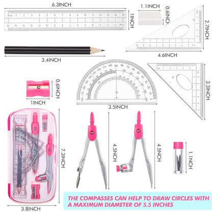 Zonon 24 Sets Math Geometry Kit, 10 Pcs Compass Rulers Protractor School