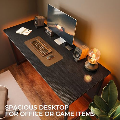 Huuger Computer Desk, 55 Inch Home Office Desk, Gaming Writing Work from Home Study Desk, Large Legroom, Sturdy Metal Frame, Modern Simple, Black - color: Black, size: 54inch