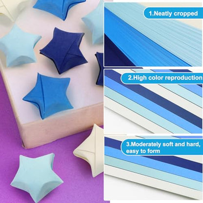 FoDau770 Solid Color Star Paper Strips - 1080 Sheet, Blue Series - color: Solid Blue Series
