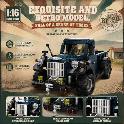 Retro 1:16 Semi Truck Model Kit for Adults 1199pcs - style: Retro 1:16 Semi Truck