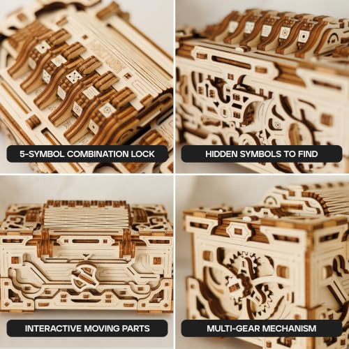 Wood Trick Enigma Chest Puzzle Box 3D Wooden Puzzles for Adults to Build - color: Enigma Chest