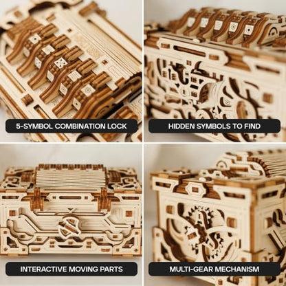 Wood Trick Enigma Chest Puzzle Box 3D Wooden Puzzles for Adults to Build - color: Enigma Chest