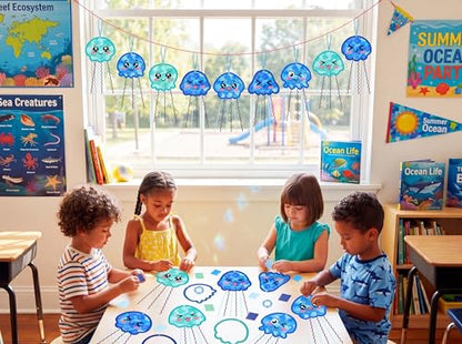 48PCS Summer Crafts: Paper Jellyfish Suncatchers DIY Kits, Window Stained Glass Effect Art Supplies - style: jellyfish