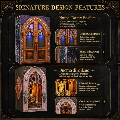 MiniCity 2-Piece Book Nook Kit Set, DIY 3D Wooden Puzzle - color: Notre-dame Bacilica & Duomo Di Mliano