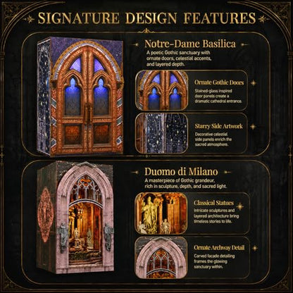 MiniCity 2-Piece Book Nook Kit Set, DIY 3D Wooden Puzzle - color: Notre-dame Bacilica & Duomo Di Mliano