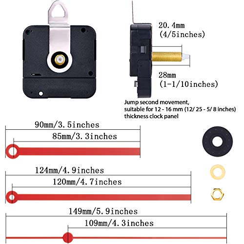 Hicarer 28 mm Long Shaft Quartz Clock Movement Clock Parts Repair Kit (Red) - color: Red