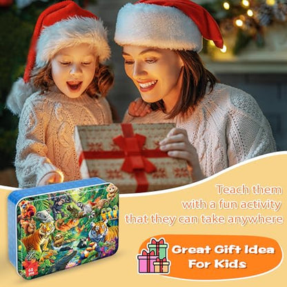 LELEMON Puzzles for Kids Ages 4-6, 60 Piece Puzzles for Kids in Metal Box - color: Jungle