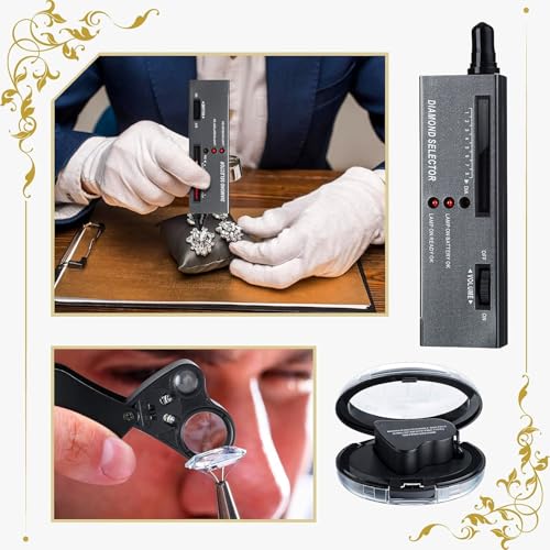 High Accuracy Diamond Tester,Jewelry Diamond Detector Gem Pen 30X 60X Illuminated Eye Loupe Mini Led Foldable Magnifying Jewelry Distinguish Tool and Tweezers