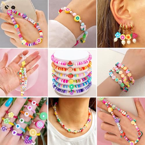 ZSFLZS Mixed Fruit Charm Beads Bracelet Making Kit, 200PCS Polymer Bead Fruit Charms, Mixed Beads Polymer Clay Charms for Jewelry Making DIY Bracelet, Necklace, Earring Making - color: fruit
