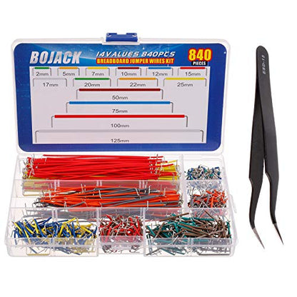 BOJACK 14 Vaules 840 pcs 2-125mm Solderless Flexible Breadboard Connecting Line Cables Breadboard Jumper Wires kit - size: 14 Vaules 2-125mm / 840 Pcs