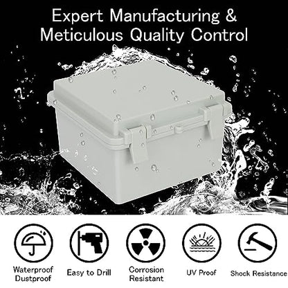 Junction Box IP65 Waterproof Electrical Box Outdoor ABS Plastic Project Box Hinged Shell Universal Enclosure Box with Mounting Plate, Wall Brackets, Cable Glands 5.2" x 5.2" x 3.3" - color: Grey, size: 5.2" x 5.2" x 3.3"