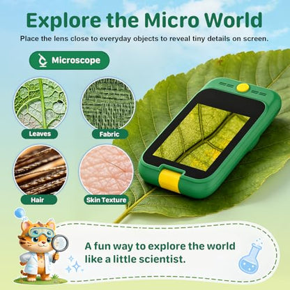 Microscope for Kids, 2-in-1 Kids Camera & Wonder Quest Microscope, Handheld Digital Toy with 2.8" Touchscreen, STEM Educational Pocket Microscope for Boys Girls Ages 3-12 (Pink) - color: Pink