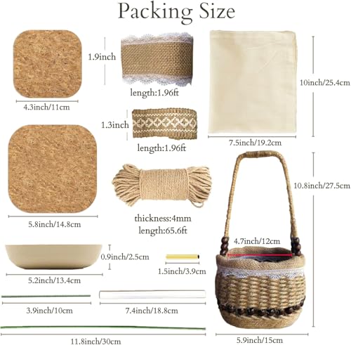 AOUXSEEM 99 Pcs Basket Weaving DIY Kits for Beginners, Jute Rope Woven Lace Storage Flower Basket with Handles for Easter Picnic Home Wedding Decorations Crafts Projects Gifts