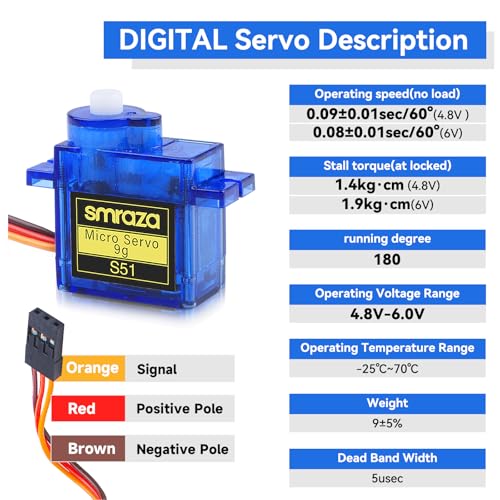 Smraza SG90 9G Micro Servo Motor Kit Metal Gear for Arduino RC Plane 6 Pcs - size: 6