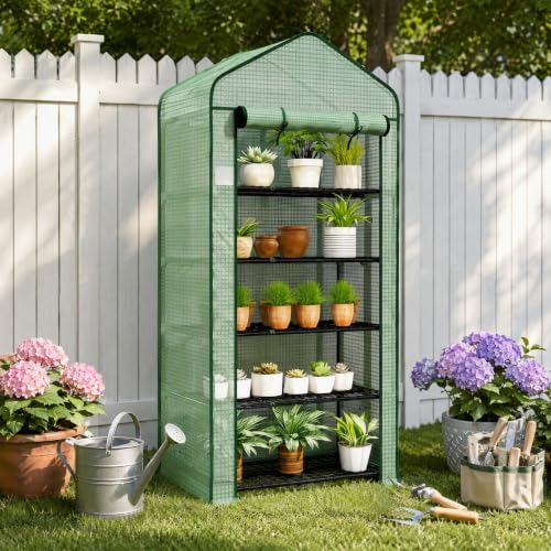 5‑Tier Mini Greenhouse, Small Walk‑in Plant Green House, Green - color: Green B, size: Mini