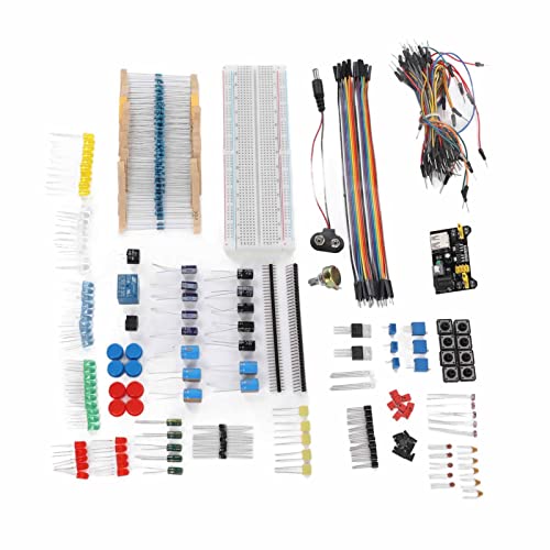 Electronics Component Kit, Starter Fun Assortment with Breadboard Resistor Capacitor Diode Module, for Beginners Learning to Program R3 Development Board
