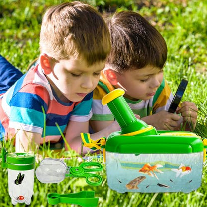 Bug Catcher Kit for Kids,8 Pcs Kids Bug Habitat with Bug Collector Butterfly Net Magnifying Glass Binoculars Tweezer Hats,Outdoor Explorer Kit for Boys Girls 3-12 Years Old