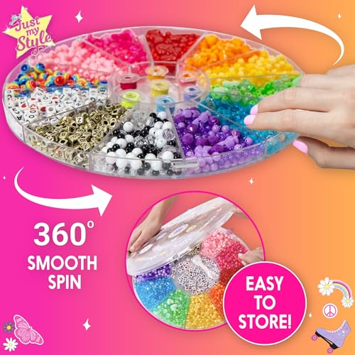 Just My Style Rainbow Bead Spinner, DIY Bracelet Making Kit with Swiveling Bead Case, Includes Over 1,000 Beads for Bracelet Making, Elastic, and More - color: Bead Spinner