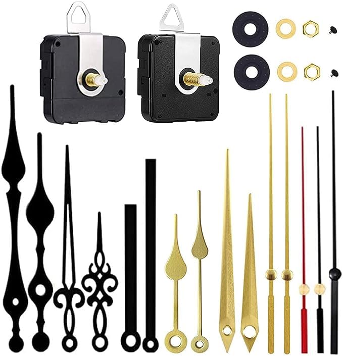 2 Pieces Silent Clock Movement Mechanism Long and Short Shaft with 6 Different Pairs of Hands DIY Clock Repair Parts Motor Replacemen - color: Gold