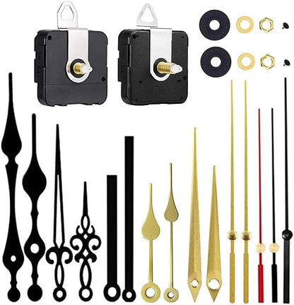 2 Pieces Silent Clock Movement Mechanism Long and Short Shaft with 6 Different Pairs of Hands DIY Clock Repair Parts Motor Replacemen - color: Gold