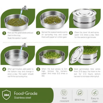 6'' Stainless Steel Sprouting Tray – Round 2-Tier Seed Gardening Planter Tray for Microgreens Broccoli Sprouts Growing Kit Microgreens Tray Germination - size: 2-Tier, 6"
