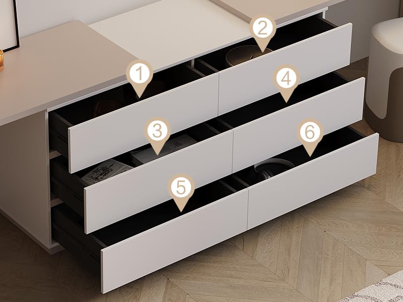 144" Extra Long L-Shaped Double Desk with 6 Dust Proof Drawers for 2 People Study Workstation, Dual Computer Desk Corner Desk for Home Office Bedroom, White Khaki, 102.36-144.26"