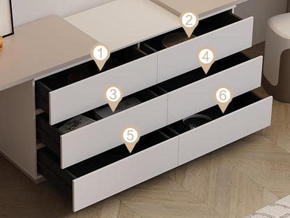 144" Extra Long L-Shaped Double Desk with 6 Dust Proof Drawers for 2 People Study Workstation, Dual Computer Desk Corner Desk for Home Office Bedroom, White Khaki, 102.36-144.26"